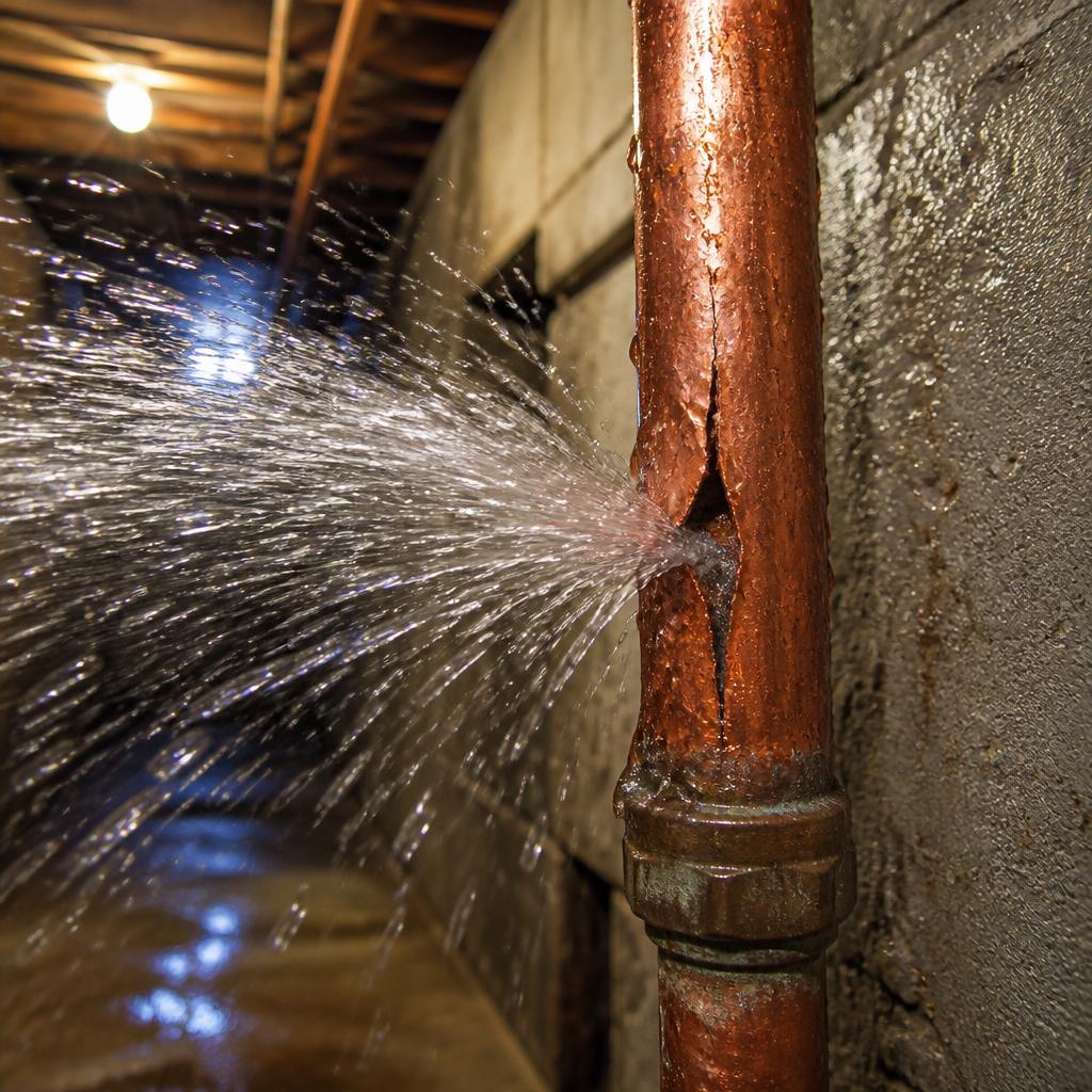 Broken water pipe leaking — emergency plumbing service